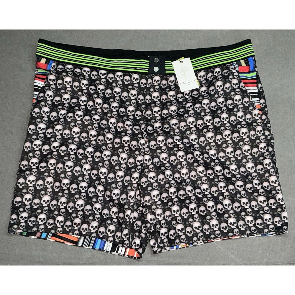 Robert Graham Swim Trunks Mens 44 Black Skull Print Excellent Board Shorts NWT